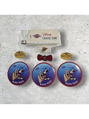 Vintage Disney Cruise Line DCL Luggage Tag And Pins Lot Of 8